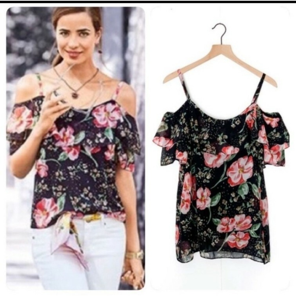 Lovely Cabi # 5220 "Cold Shoulder Top" in "Fairytale Floral" Fully Lined Size S